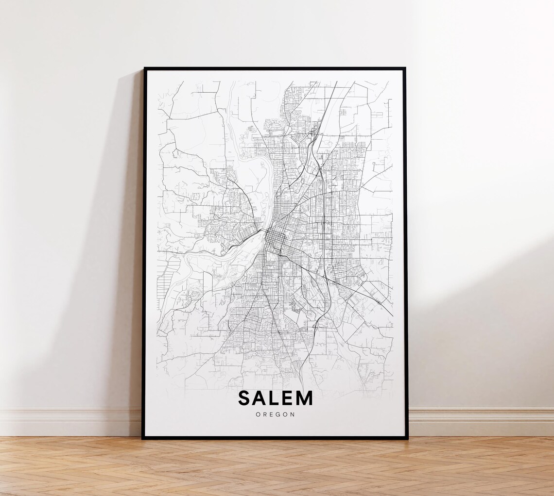 Salem Oregon City Street Map Minimalist Black and White Poster
