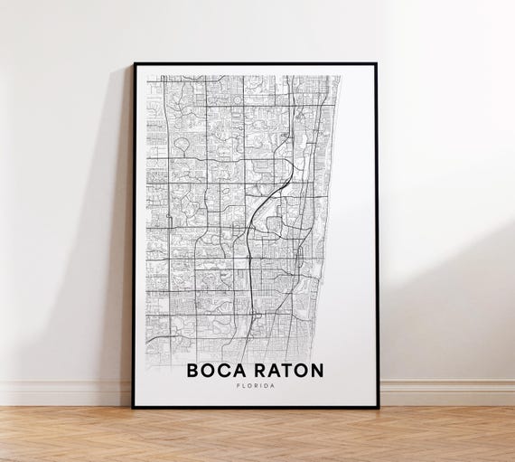 Boca Raton City Map Poster Street Florida Print Road Wall Art Office