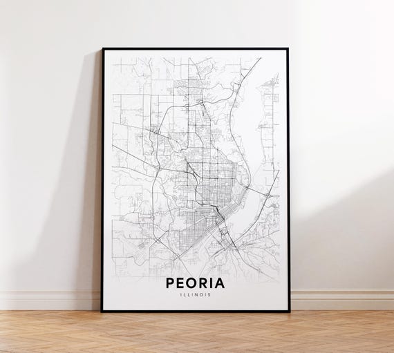 Peoria City Map Print Street Poster Illinois Art Road Wall Office Decor