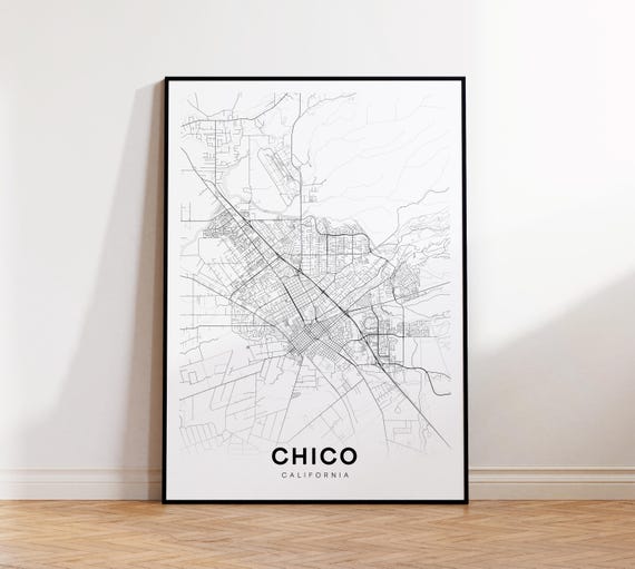 Chico City Map Print Street Poster Art Road Minimalist Living Room Decor