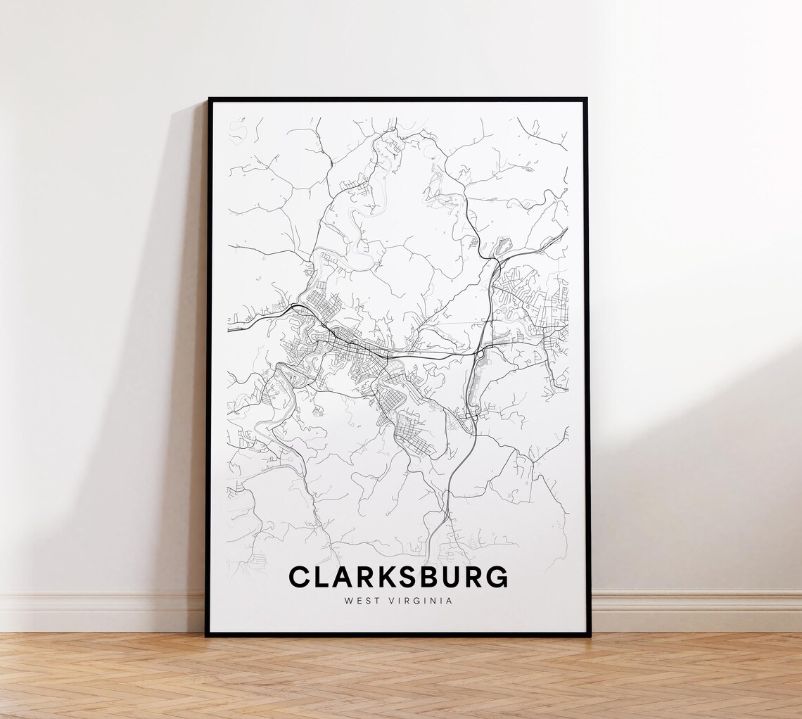 Clarksburg West Virginia City Map Minimalist Line Art Street Poster