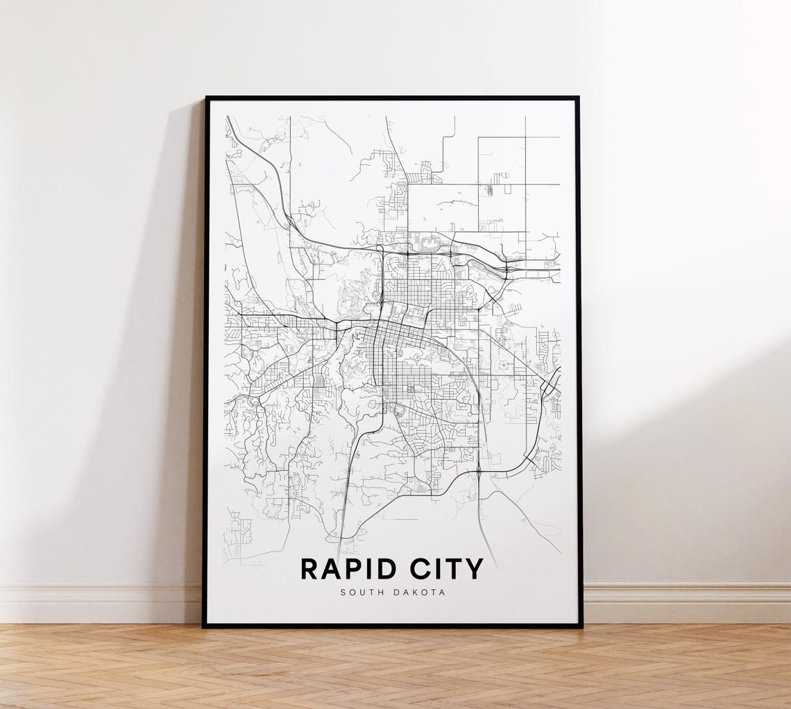 Rapid City South Dakota Minimalist Black White Map Art Poster