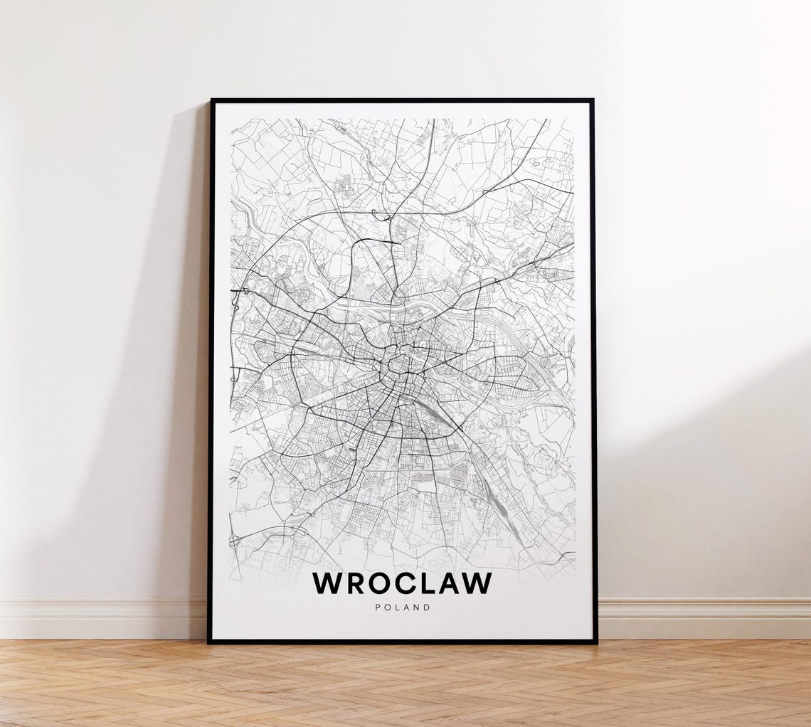 Wroclaw City Map Wrocaw Poland Wall Art Minimalist Print Modern Decor Street Gift For Him Instant