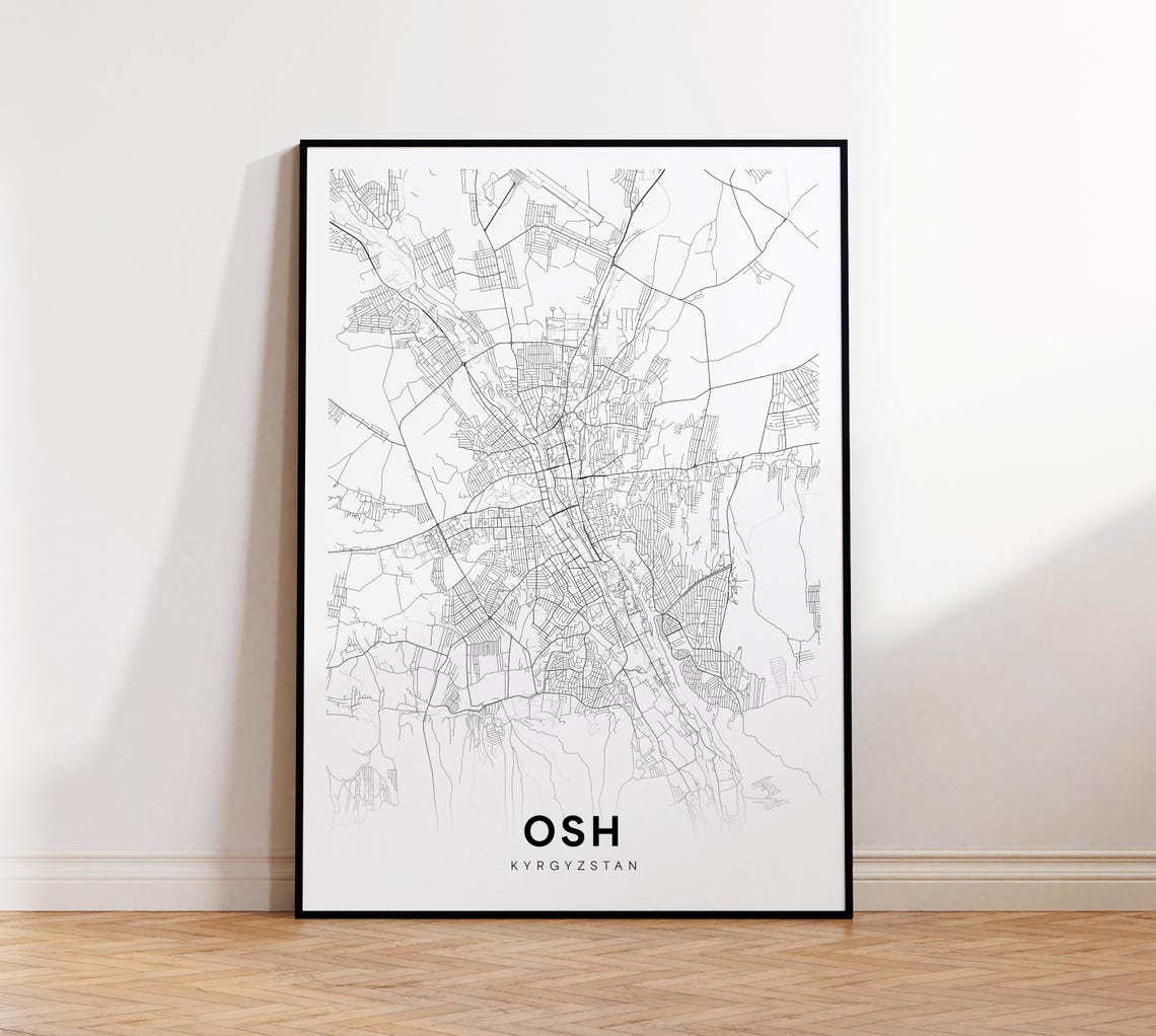 Osh City Map Print Poster Kyrgyzstan Art Street Road Wall