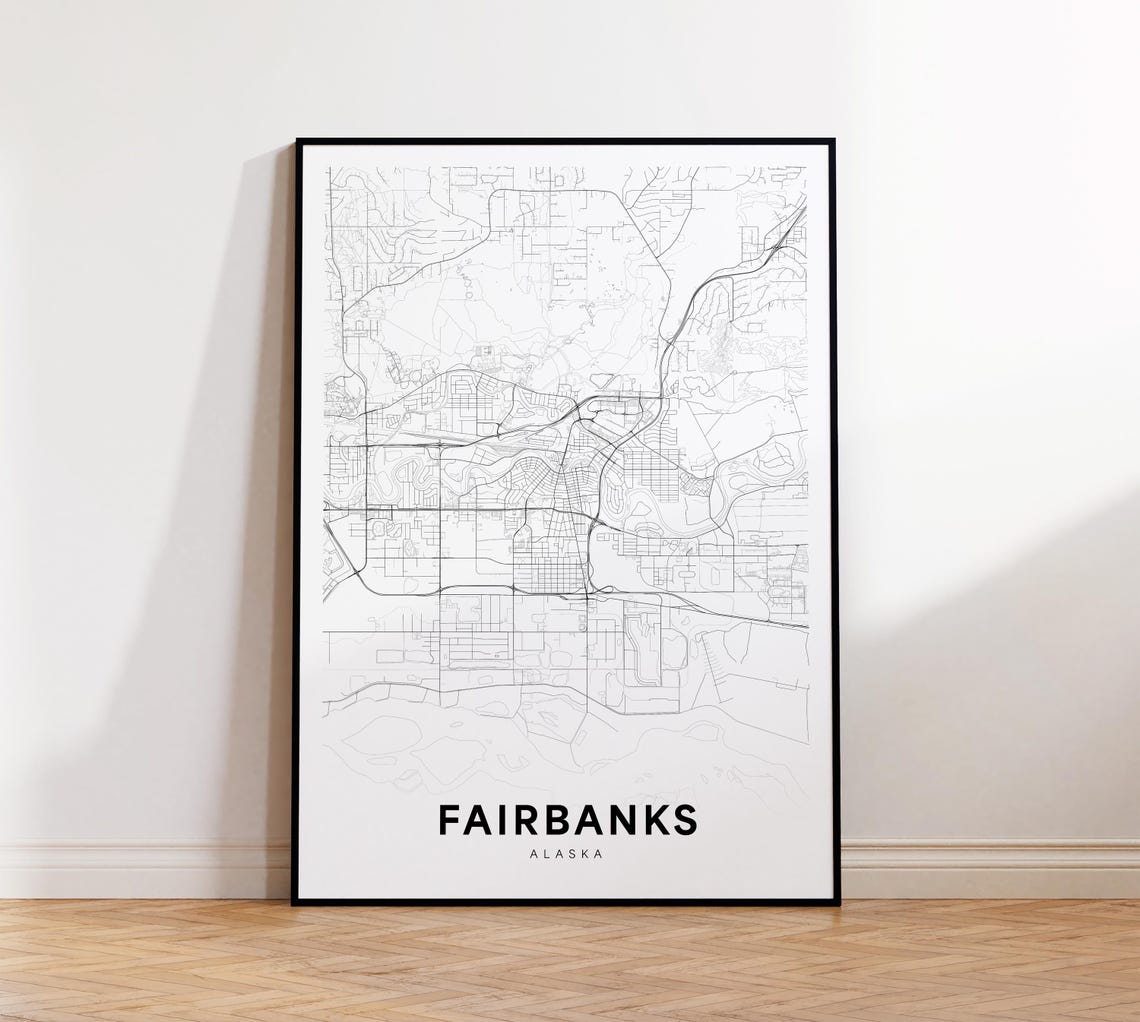 Fairbanks City Map Print Street Poster Alaska Art Road Wall Office Decor