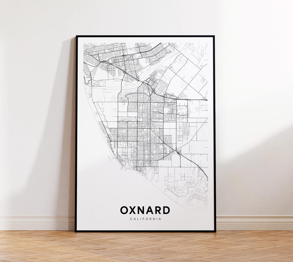Oxnard California Minimalist Black White Line Street Map Poster