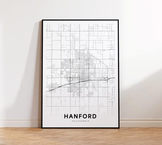 Hanford City Map Print Street Poster Art Road Wall Living Room Decor