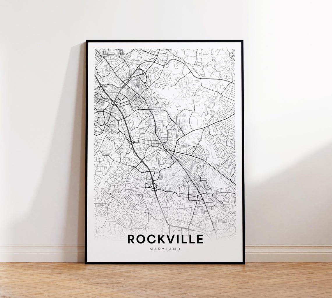 Rockville Maryland City Street Map Minimalist Monochrome Art Poster