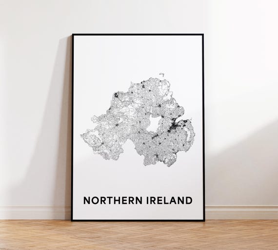 Northern Ireland Map Print Road Poster Country Minimalist Wall Art