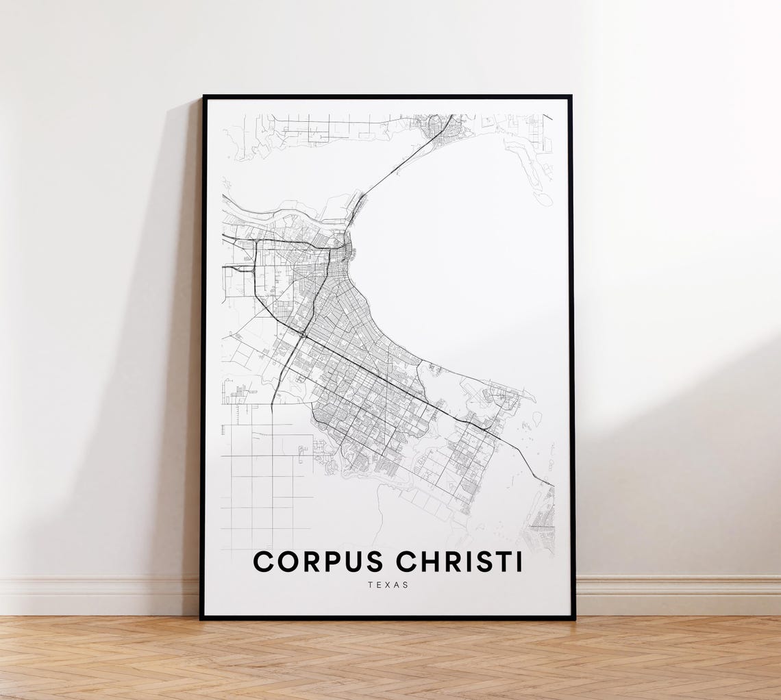Corpus Christi City Map Poster Tx Street Texas Print Road Wall Art Office