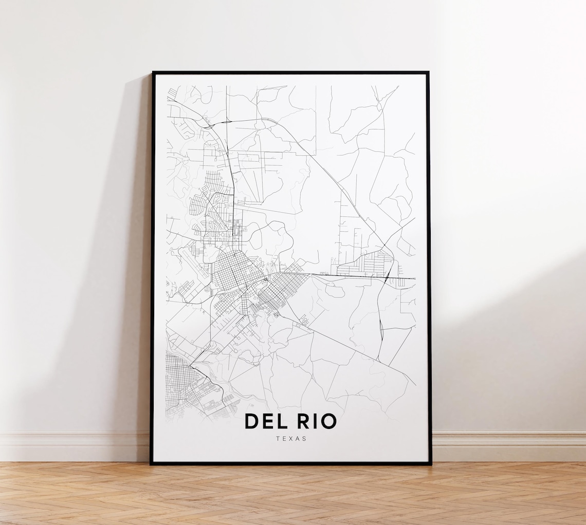 Del Rio Texas Minimalist Black and White City Map Street Poster