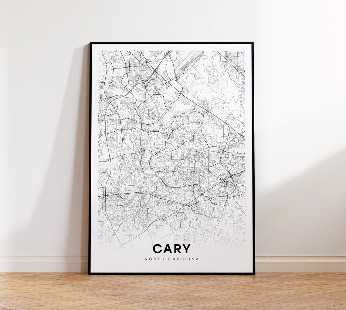 Cary City Map Print Street Poster North Carolina Art Road Wall Instant