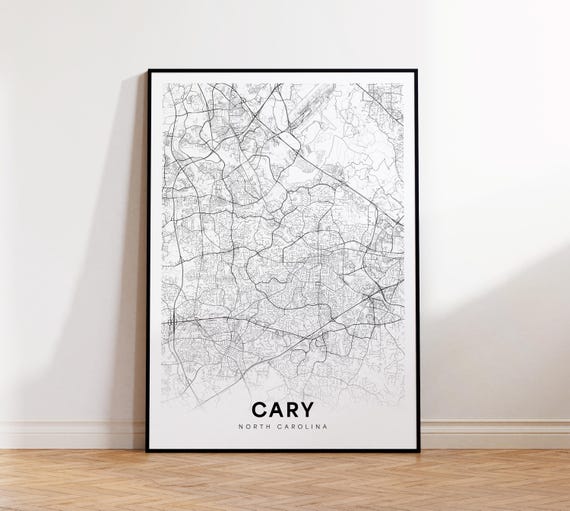 Cary City Map Print Street Poster North Carolina Art Road Wall Instant