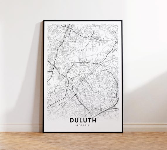 Duluth City Map Print Street Poster Georgia Art Road Wall Office Decor