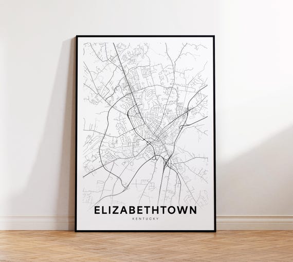 Elizabethtown City Map Print Street Poster Kentucky Art Road Minimalist Wall