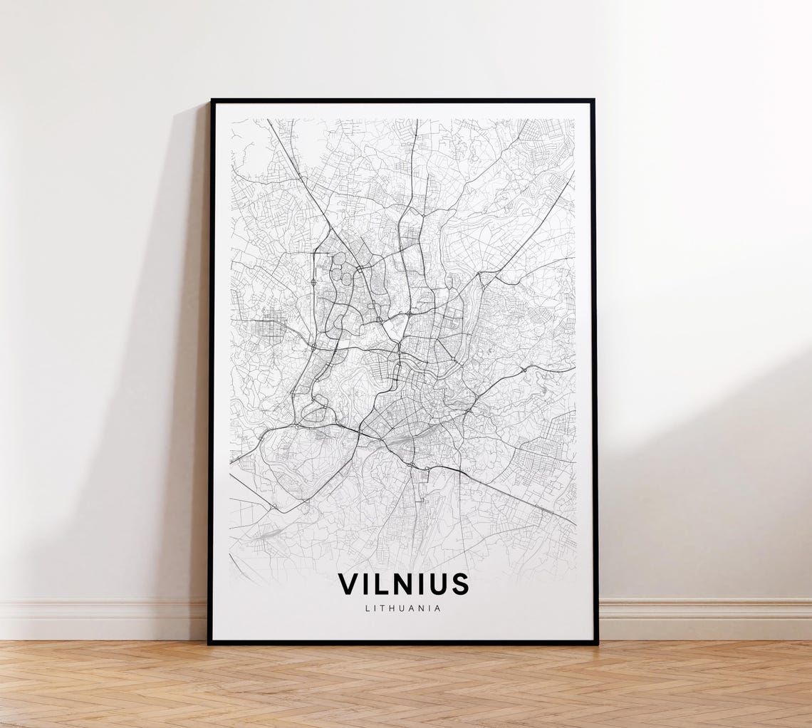 Vilnius City Map Print Lithuania Minimalist Poster Decor Instant