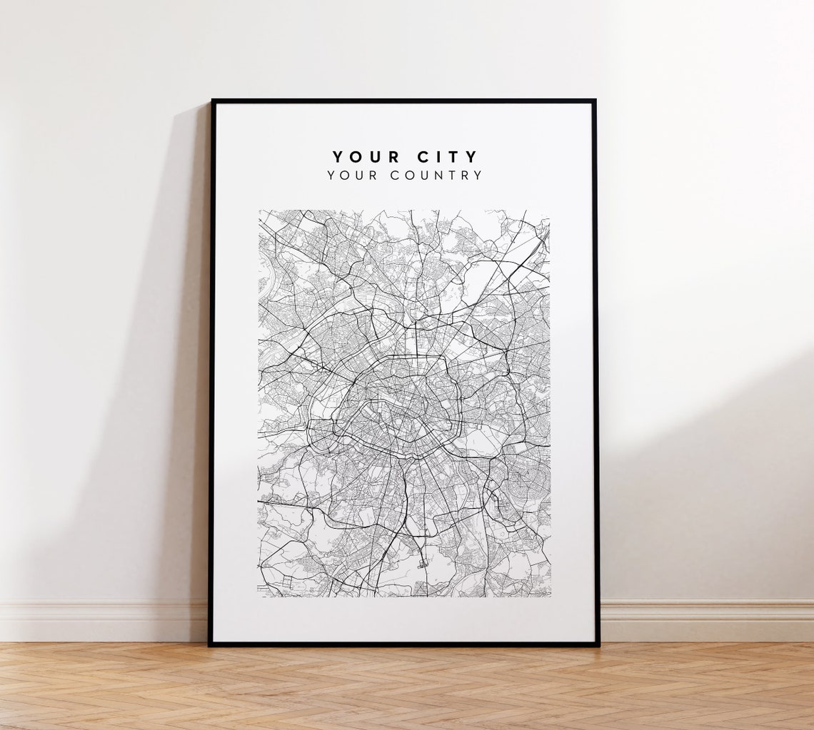 Custom City Map Personalized Location Top Title Decor Art Print