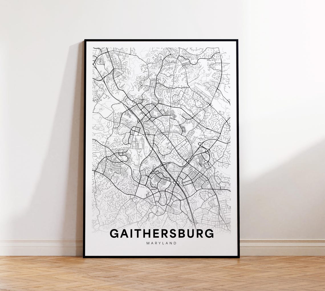 Gaithersburg Maryland City Street Map Minimalist Monochrome Art Poster