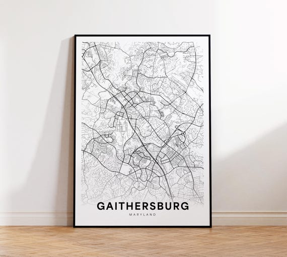 Gaithersburg City Map Print Street Poster Maryland Art Road Wall Office Decor