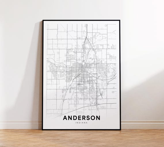 Anderson City Map Print Street Poster Indiana Art Road Wall Office Decor