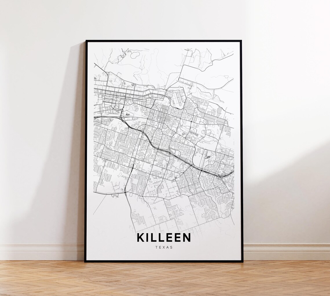 Killeen Texas Minimalist Black and White City Map Street Poster