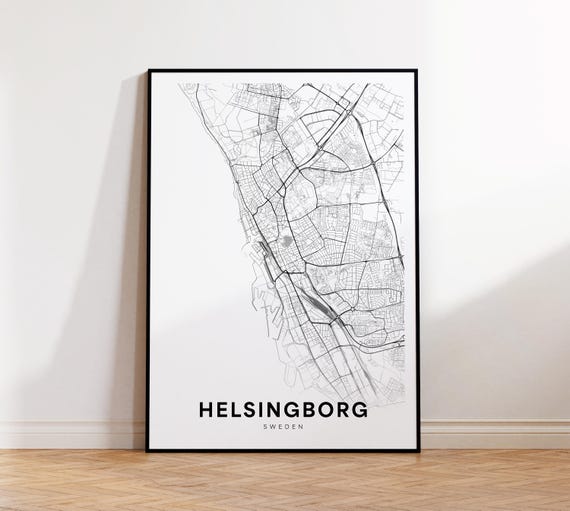 Helsingborg City Map Sweden Wall Art Modern Print Decor Street Instant