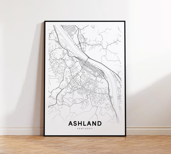 Ashland City Map Print Street Poster Kentucky Art Road Minimalist Living Room Decor