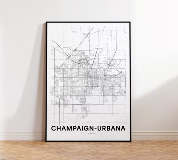 Champaignurbana City Map Print Champaign Poster Urbana Street Road Gift Wall Art Bedroom Decor
