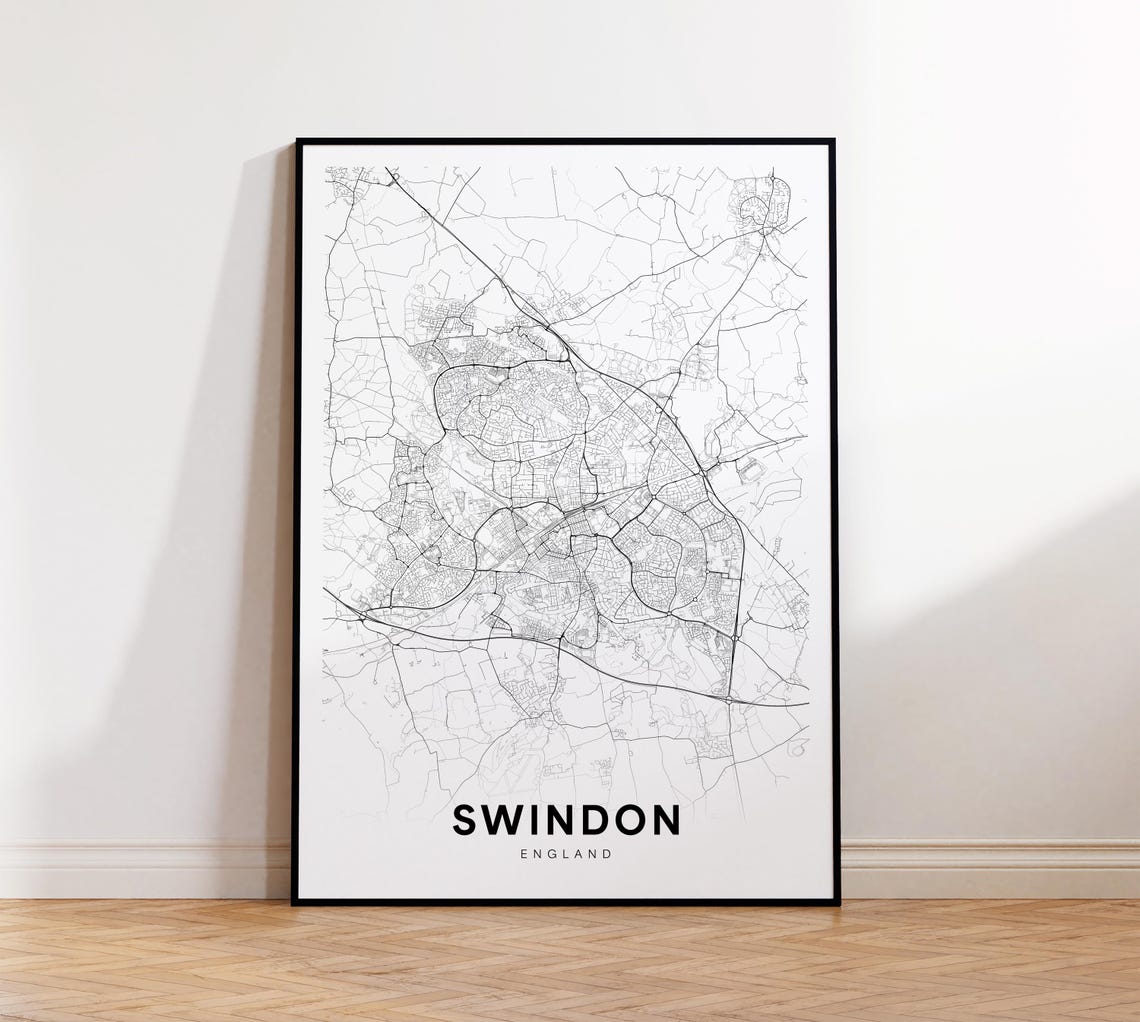 Swindon City Map England Print Uk Minimalist Poster Decor Instant