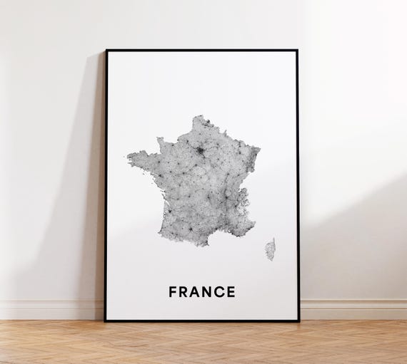 France Map Print Road Poster Country Wall Art Rpublique Franaise Gift For French
