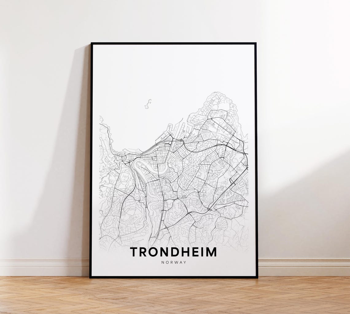 Trondheim Norway Minimalist Street Map City Poster in Black and White