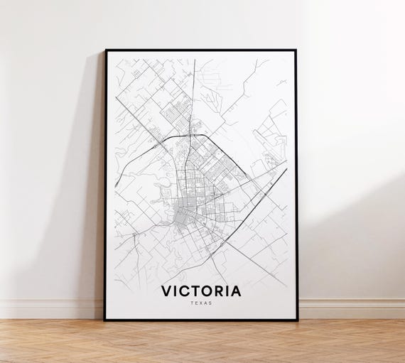 Victoria City Map Print Street Poster Texas Art Road Minimalist Living Room Decor