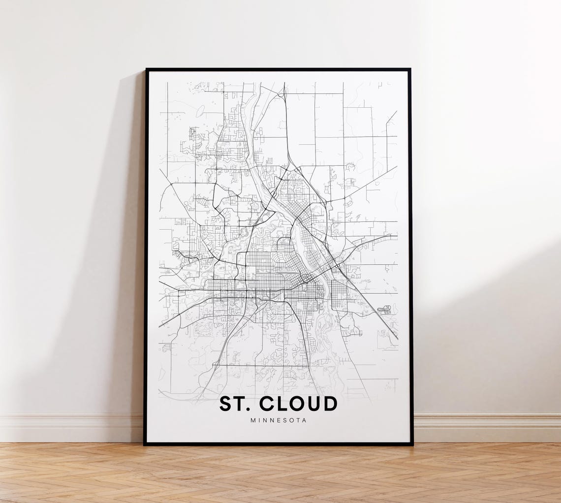 St Cloud Minnesota Minimalist Black and White City Map Poster