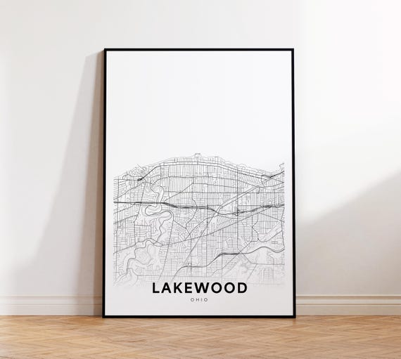 Lakewood City Map Print Street Poster Ohio Art Road Wall Office