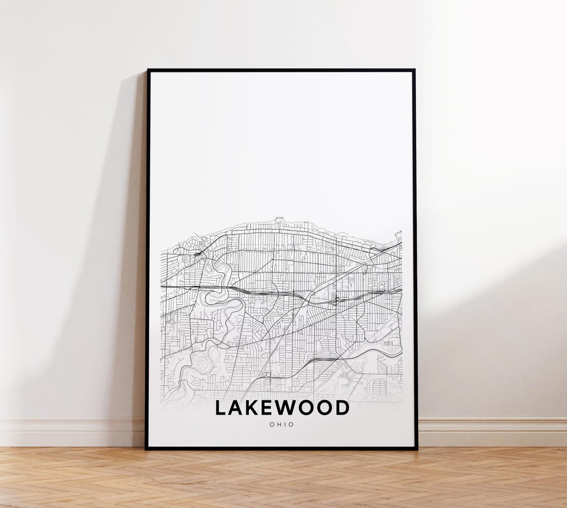 Lakewood City Map Print Street Poster Ohio Art Road Wall Office
