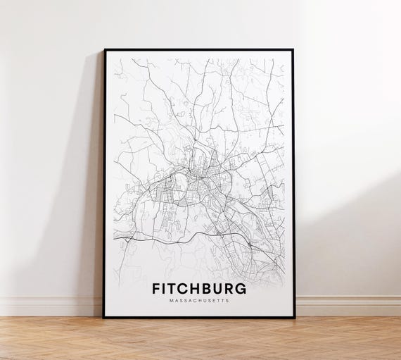 Fitchburg City Map Print Street Poster Massachusetts Art Road Minimalist Living Room Decor