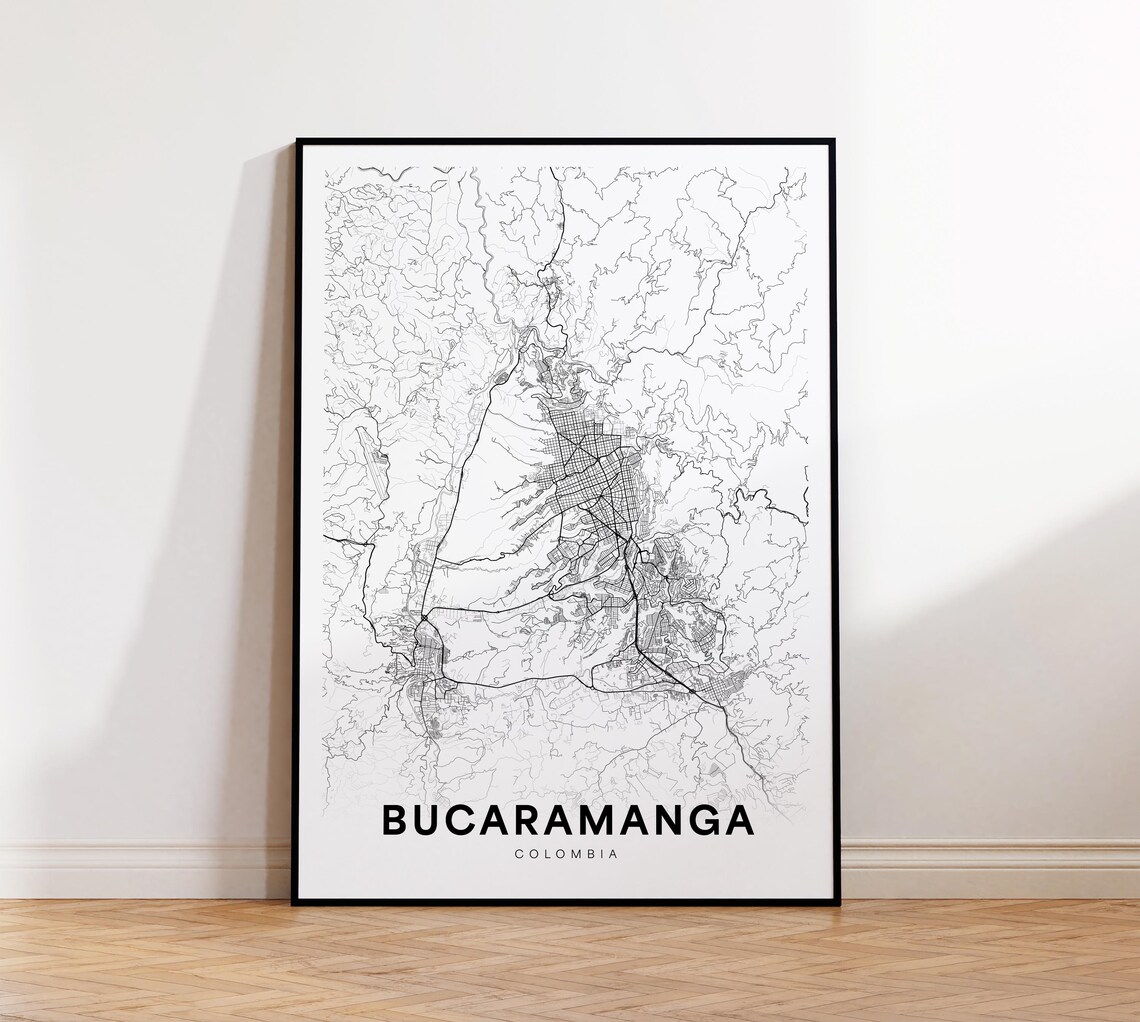 Bucaramanga Colombia Street Map Black and White Minimalist Poster