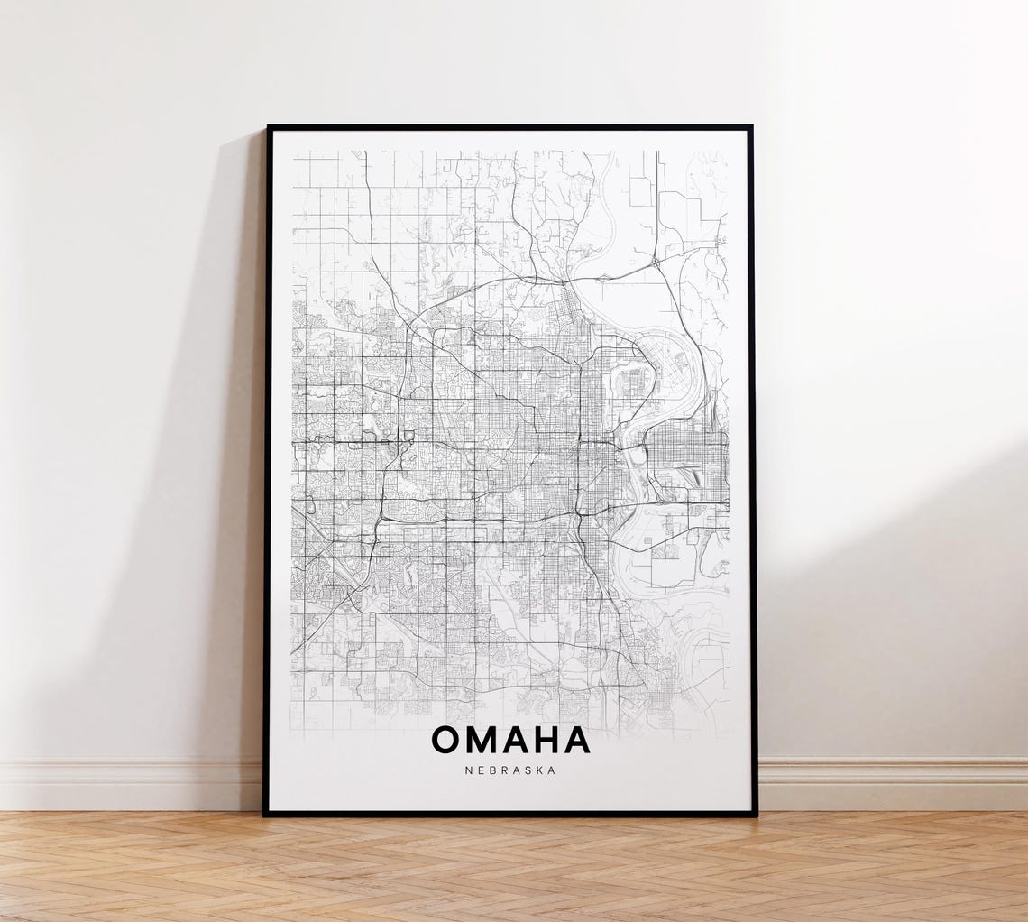 Omaha Nebraska Minimalist Black And White City Street Map Poster