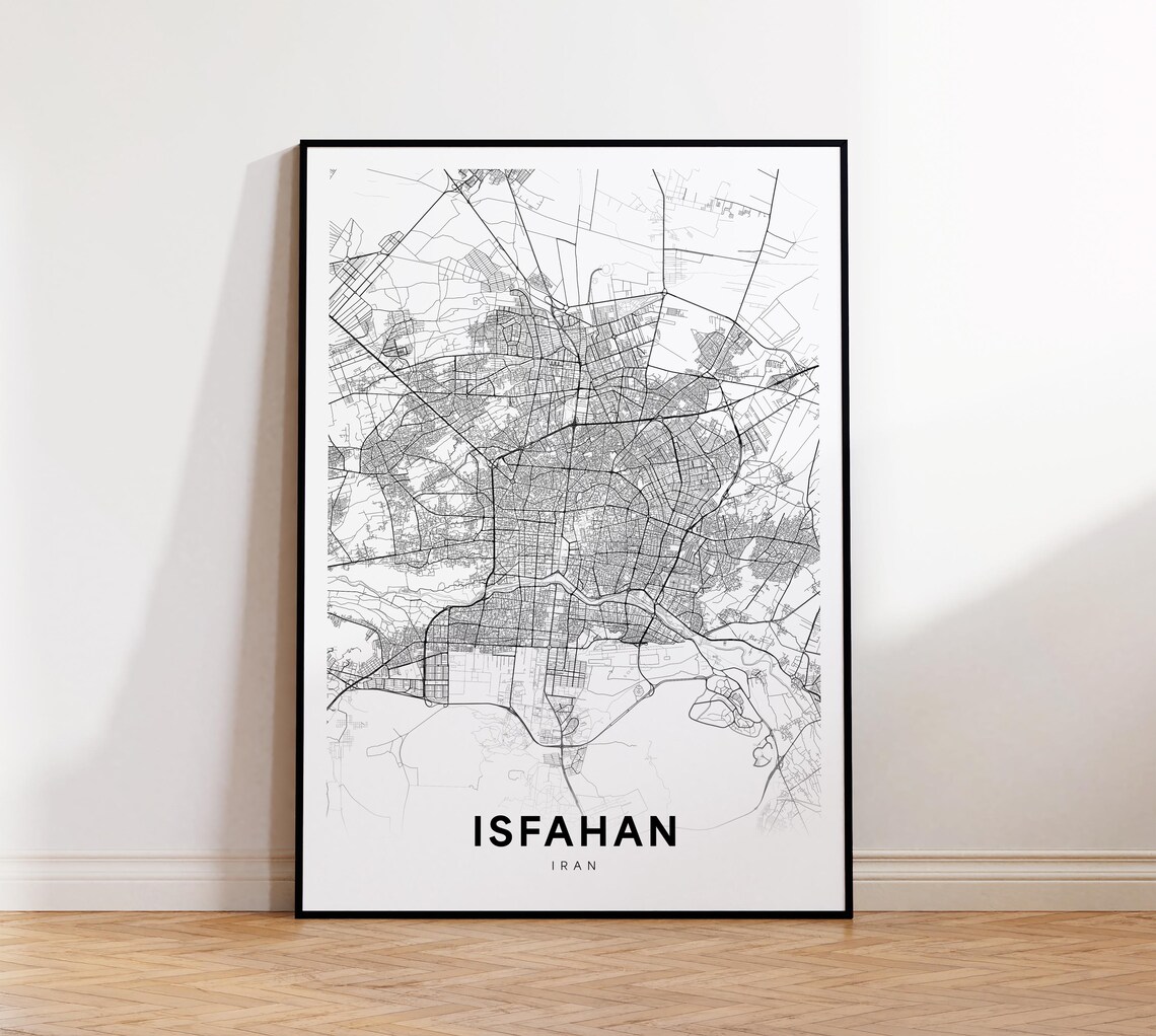 Isfahan Iran Black White City Street Map Minimalist Art Poster