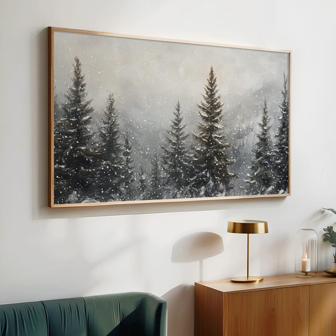 Snowy Pine Forest Falling Snow Winter Wonderland Landscape Wall Art - Image 2