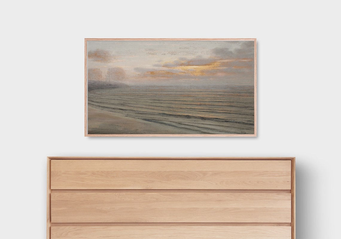 Blush Gold Sunset Seascape Dramatic Clouds Vintage Ocean Poster - Image 3