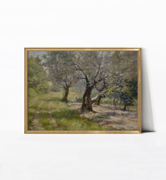 Vintage Living Room Landscape Painting Farmhouse Art Print Rustic Wall Decor Instant