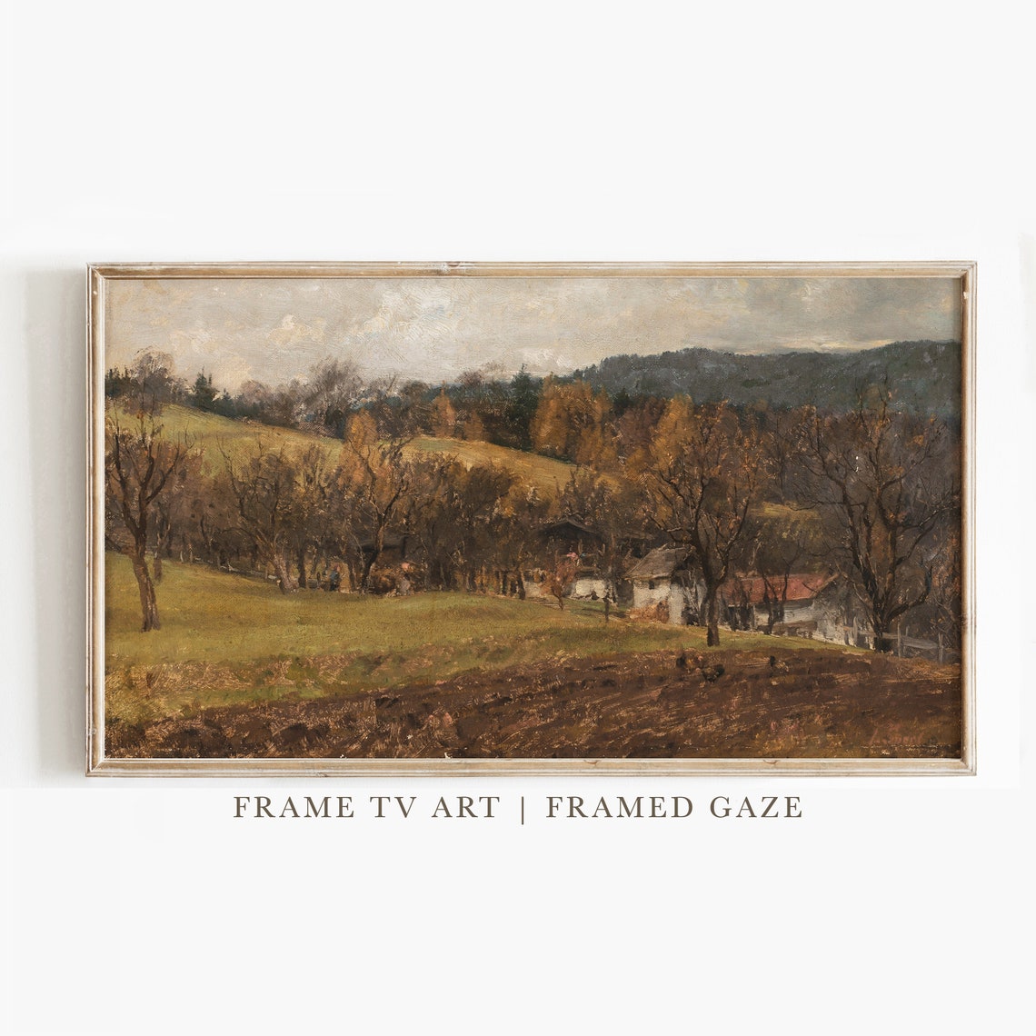 Autumn Farm Valley Bare Trees Red Roofed Farmhouse Countryside Poster