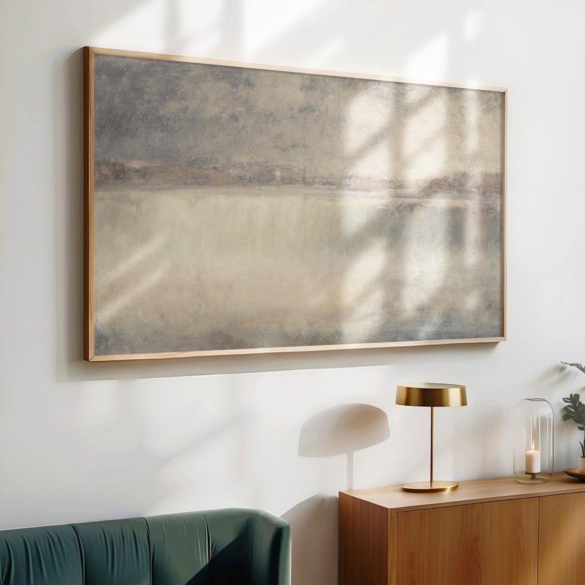 Misty Neutral Abstract Seascape Hazy Beige Horizon Calm Poster - Image 4