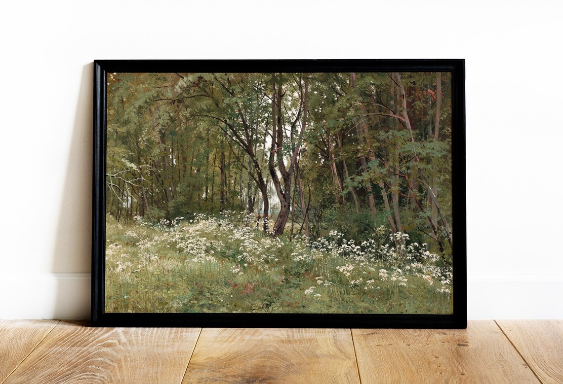 Vintage Forest Flowers Landscape Art Print, Rustic Country - Image 3