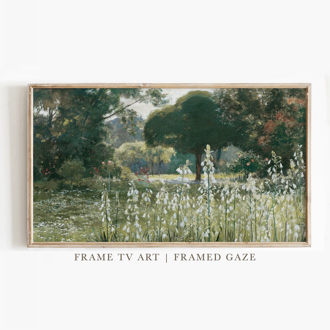 Vintage Spring Meadow Wildflowers Pond Landscape Frame TV Art Poster