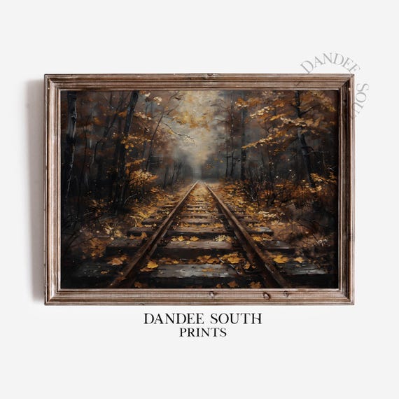 Fall Landscape Wall Art Autumn Train Tracks Rustic Forest 638