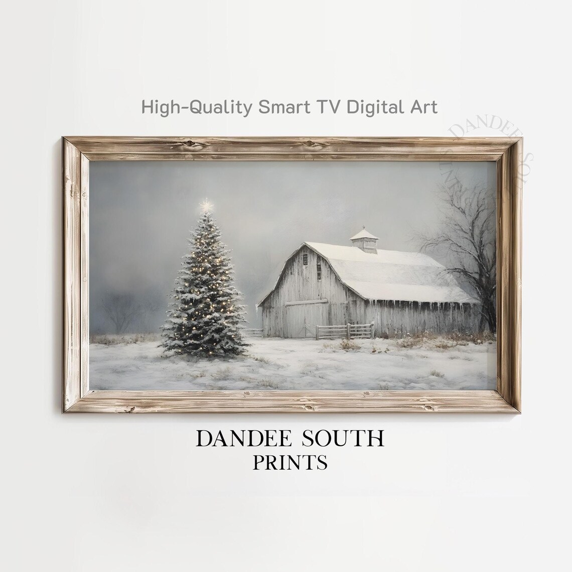 Snowy Barn and Christmas Tree Country Winter Farmhouse Poster