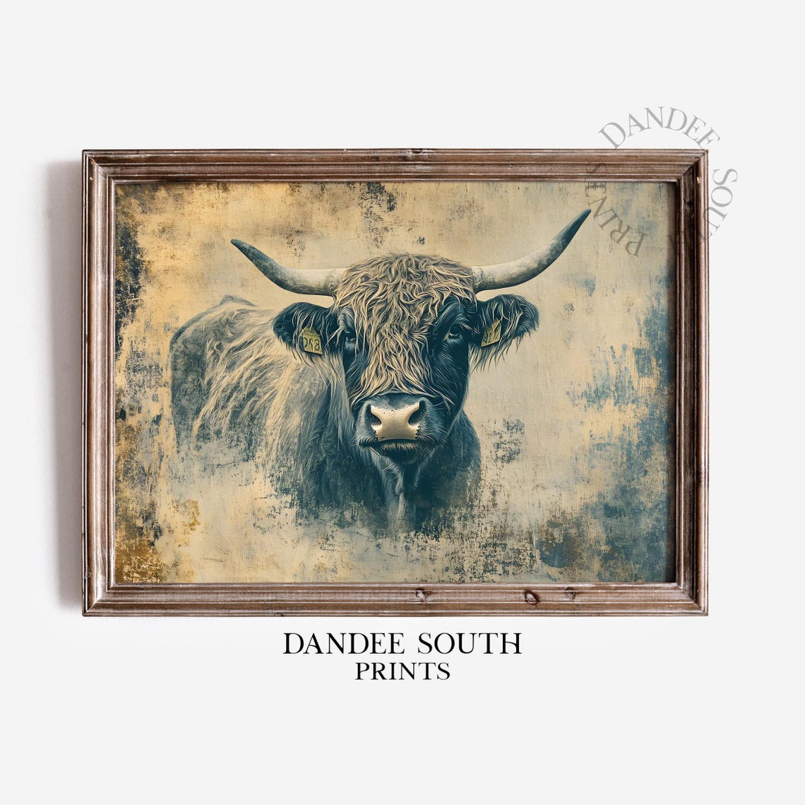 Highland Cow Portrait Shaggy Horned Farm Animal Rustic Art Print