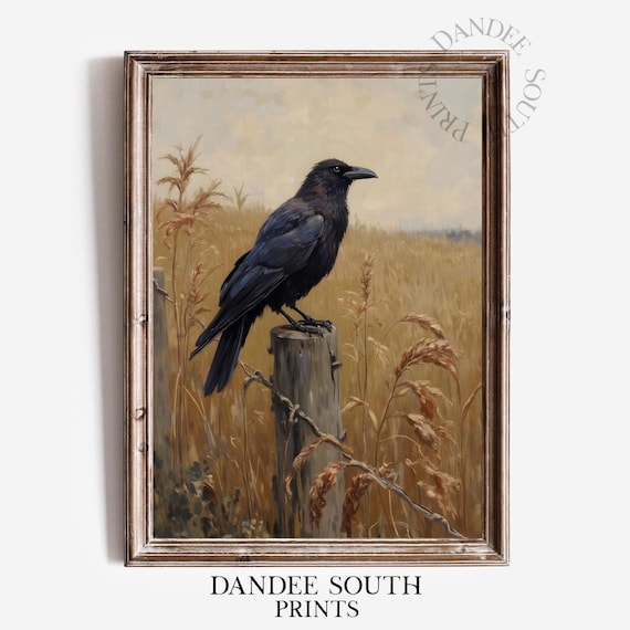 Fall Crow Wall Art Vintage Autumn Moody Landscape Print Rustic Farmhouse Thanksgiving Decor 654